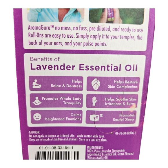 4 Pc Lot Aroma Guru Roll-On Aromatherapy - Scented Tea Tree Peppermint Lavender - Picture 5 of 8